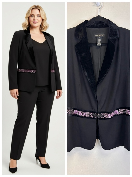 Lane Bryant Jackets & Blazers - Goth Whimsigoth Black Blazer Velvet Embroidered Trim Size 20 1X Plus Vampire